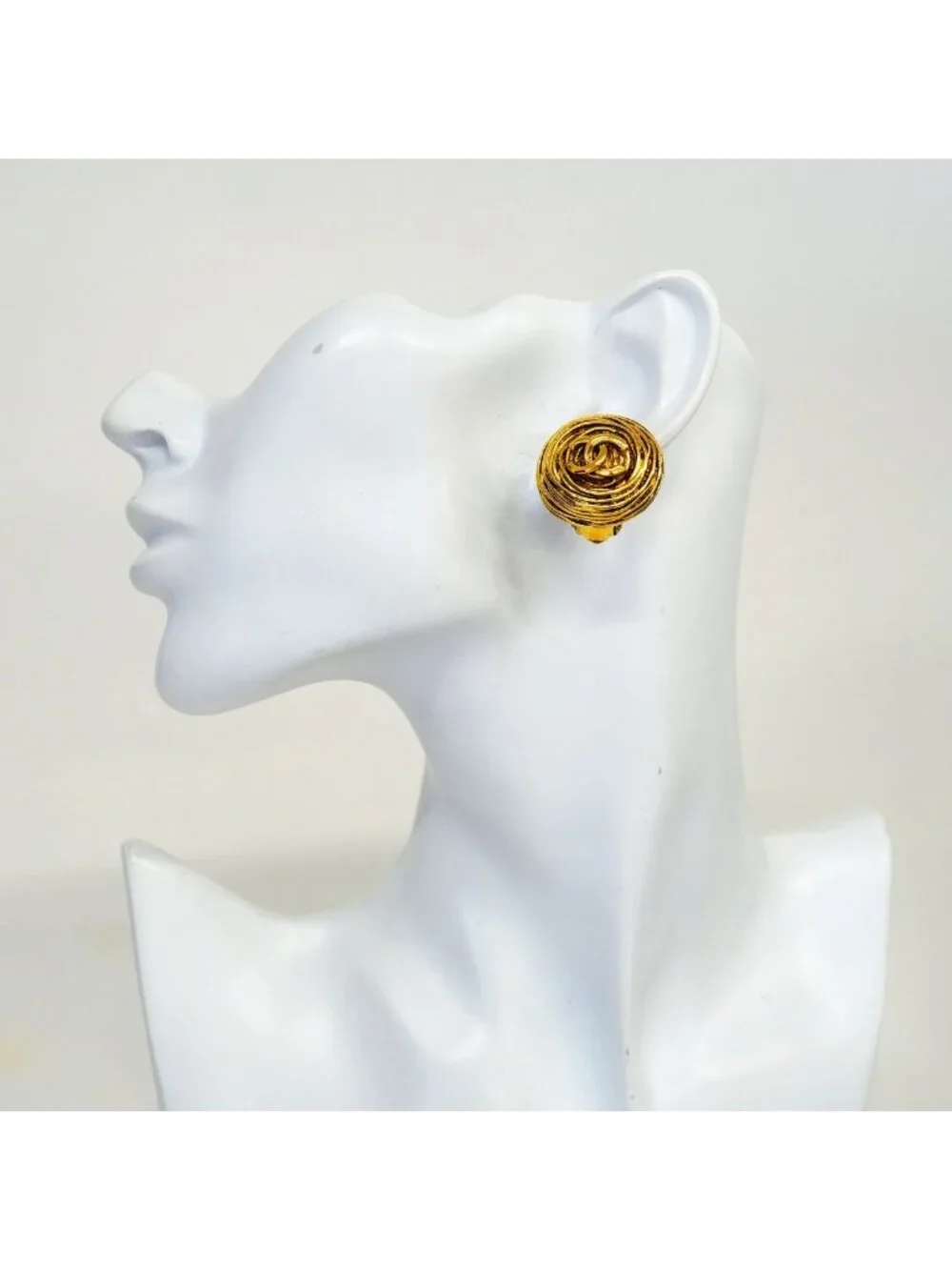 Chanel Earrings Vintage CC Logo Round Circle Gold Plated